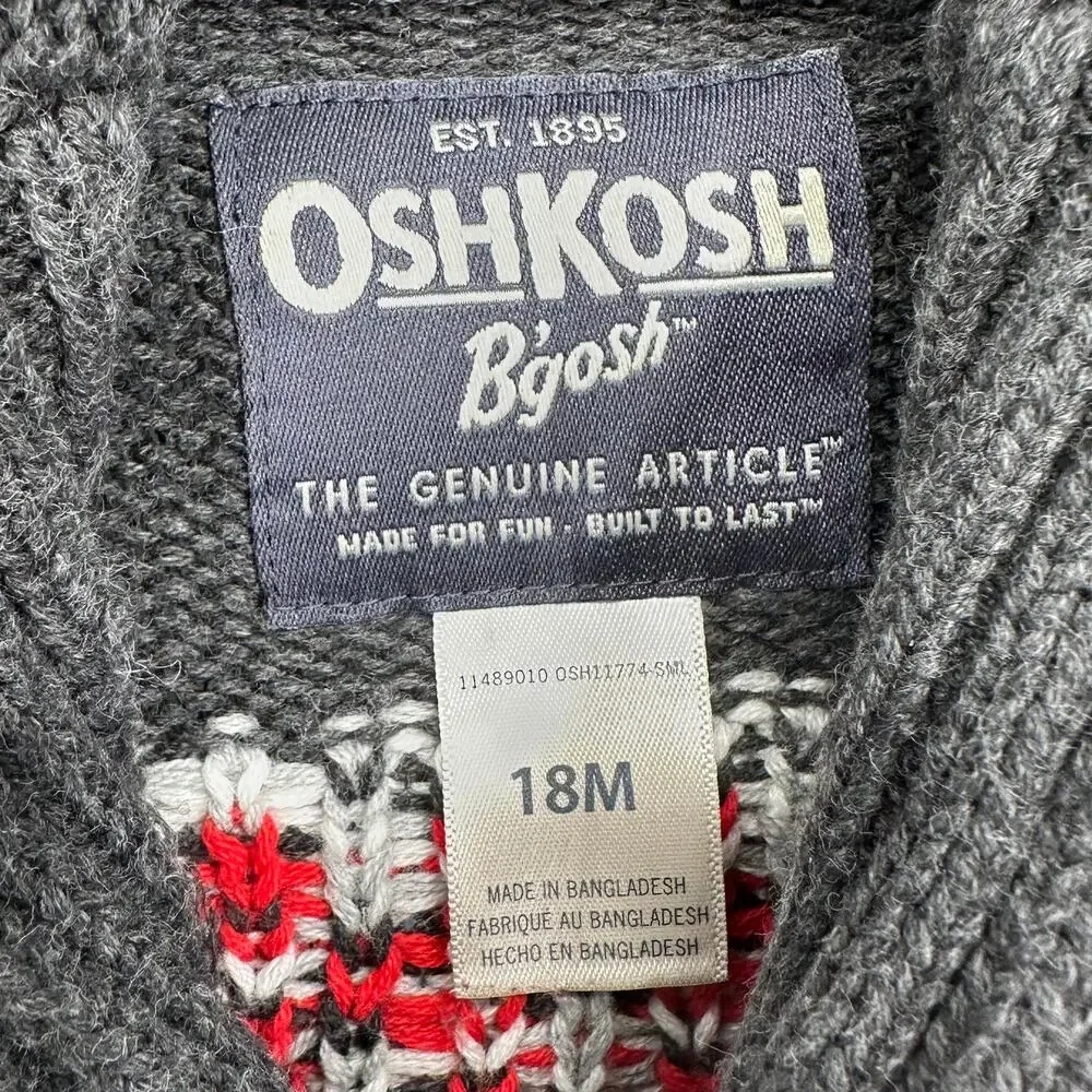 OshKosh Boys Cardigan 18M Sweater Gray Fair Isle Winter‎ Cottagecore Preppy